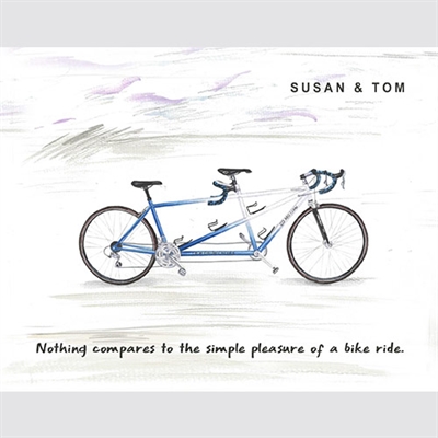 Blue Tandem Bike - Watercolor Print with Custom Text - myDaVinci